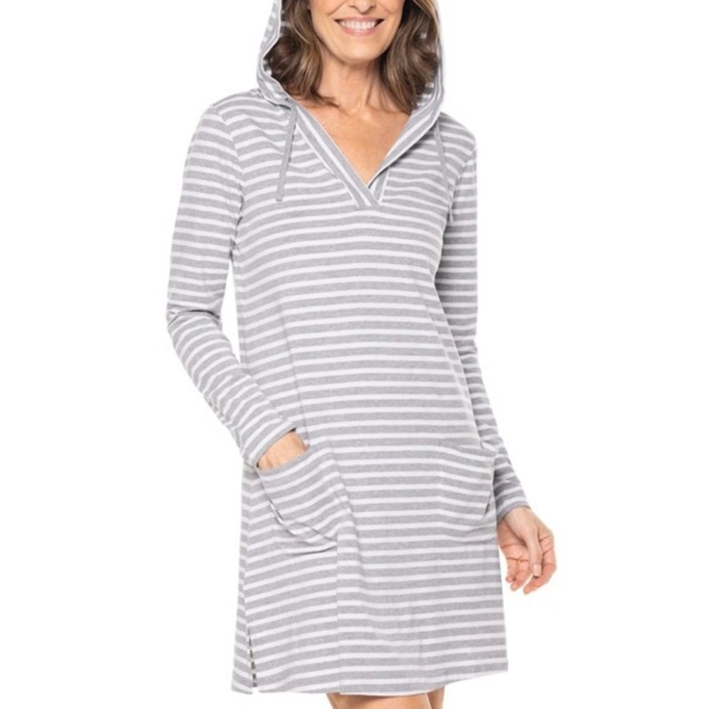 Coolibar Catalina Hooded Swim Sunrise Cover Up Dress Pockets L UPF 50+ Beach